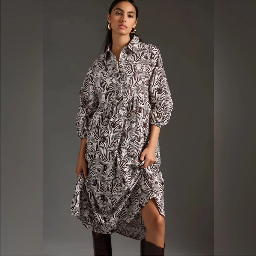 *NWT* ANTHROPOLOGIE THE BETTINA TIERED SHIRT DRESS BY MAEVE - Picture 4 of 7